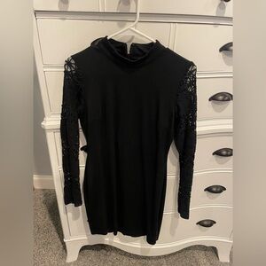 Lulu's Black Long Sleeve Dress with Lace Detail